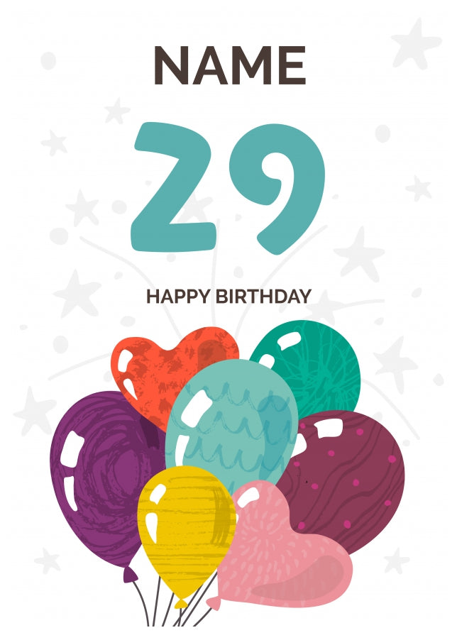 Happy 29th Birthday Card - Fun Balloons Design