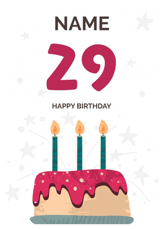 Happy 29th Birthday Card - Fun Birthday Cake Design