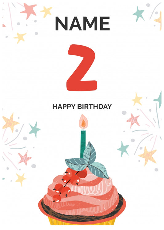 Happy 2nd Birthday Card - Fun Cupcake Design