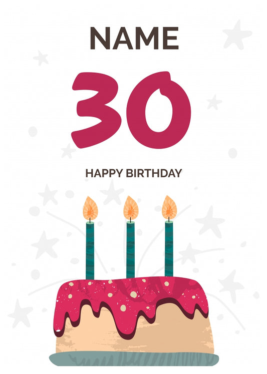 Happy 30th Birthday Card - Fun Birthday Cake Design