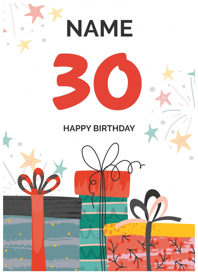 Happy 30th Birthday Card - Fun Presents Design