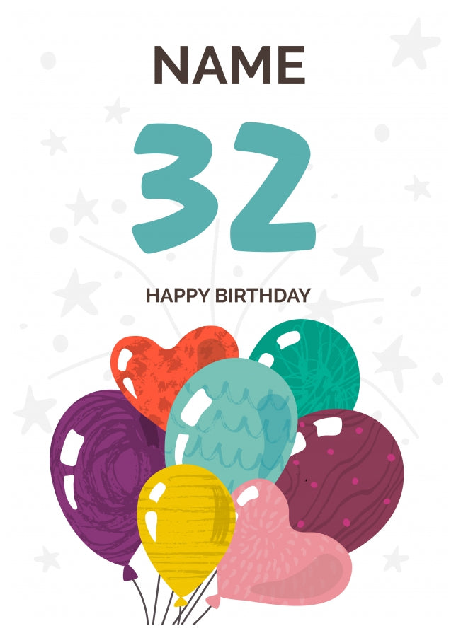 Happy 32nd Birthday Card - Fun Balloons Design