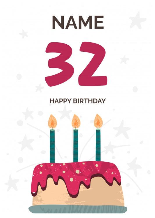 Happy 32nd Birthday Card - Fun Birthday Cake Design