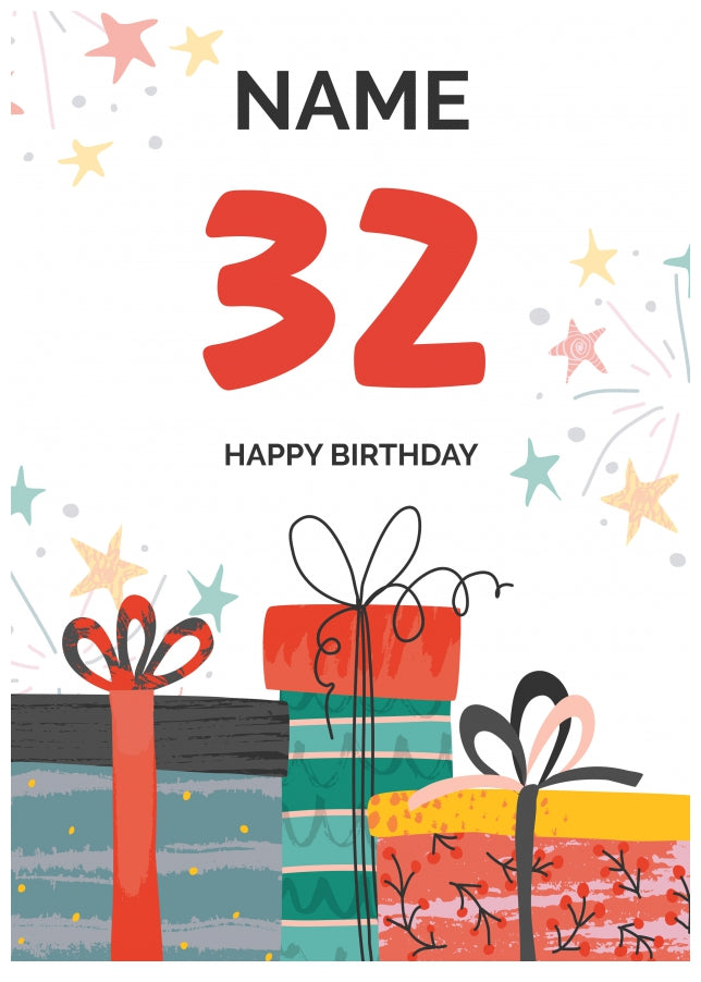 Happy 32nd Birthday Card - Fun Presents Design