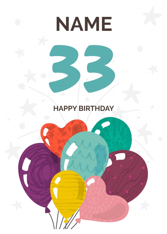 Happy 33rd Birthday Card - Fun Balloons Design