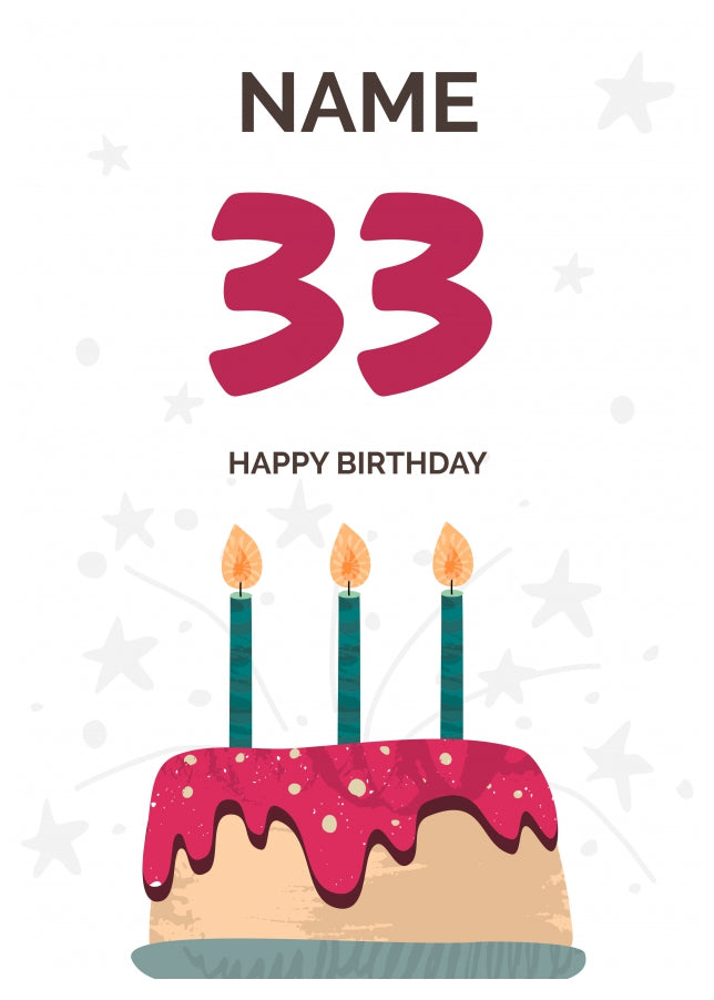 Happy 33rd Birthday Card - Fun Birthday Cake Design