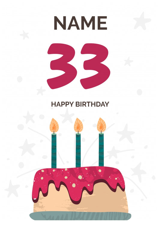 Happy 33rd Birthday Card - Fun Birthday Cake Design