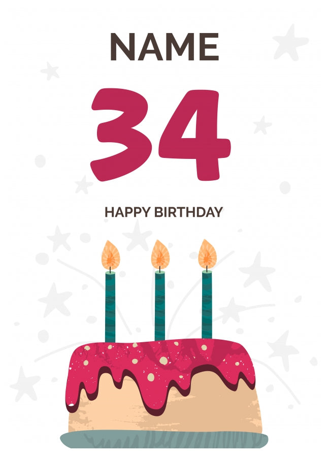 Happy 34th Birthday Card - Fun Birthday Cake Design