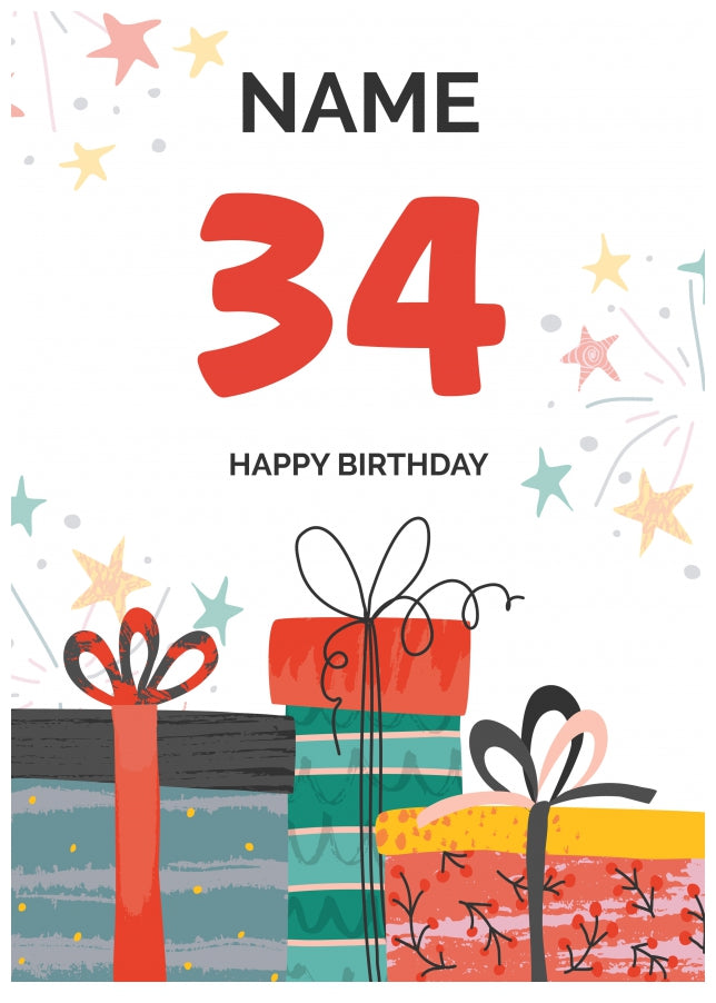 Happy 34th Birthday Card - Fun Presents Design