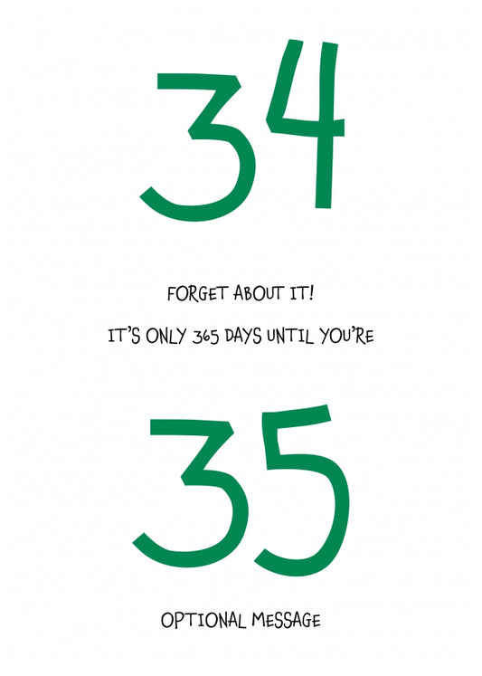 Happy 34th Birthday Card - Forget about it!