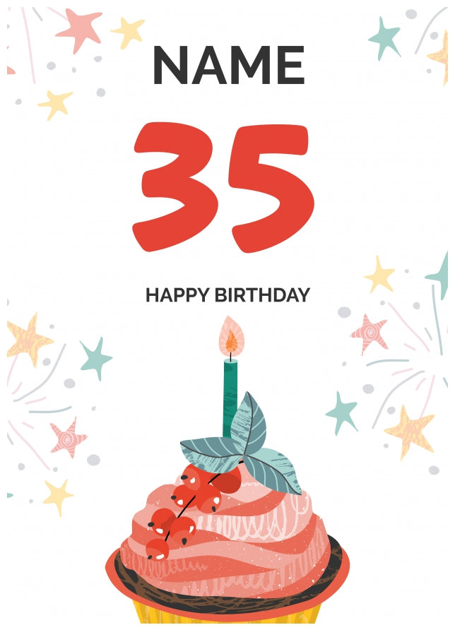 Happy 35th Birthday Card - Fun Cupcake Design