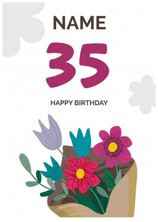 Happy 35th Birthday Card - Bouquet of Flowers