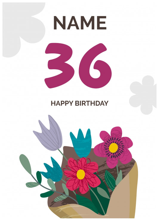 Happy 36th Birthday Card - Bouquet of Flowers