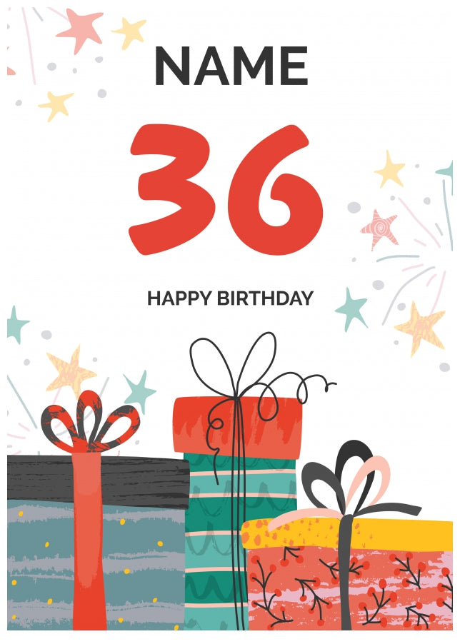 Happy 36th Birthday Card - Fun Presents Design