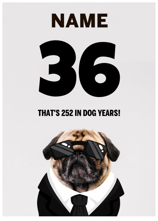 Happy 36th Birthday Card - 36 is 252 in Dog Years!