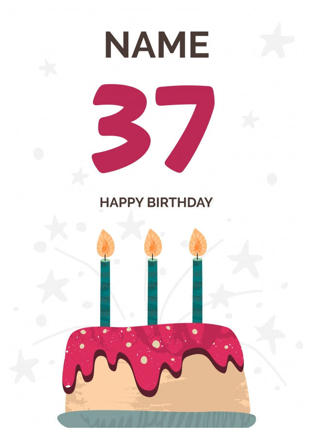 Happy 37th Birthday Card - Fun Birthday Cake Design