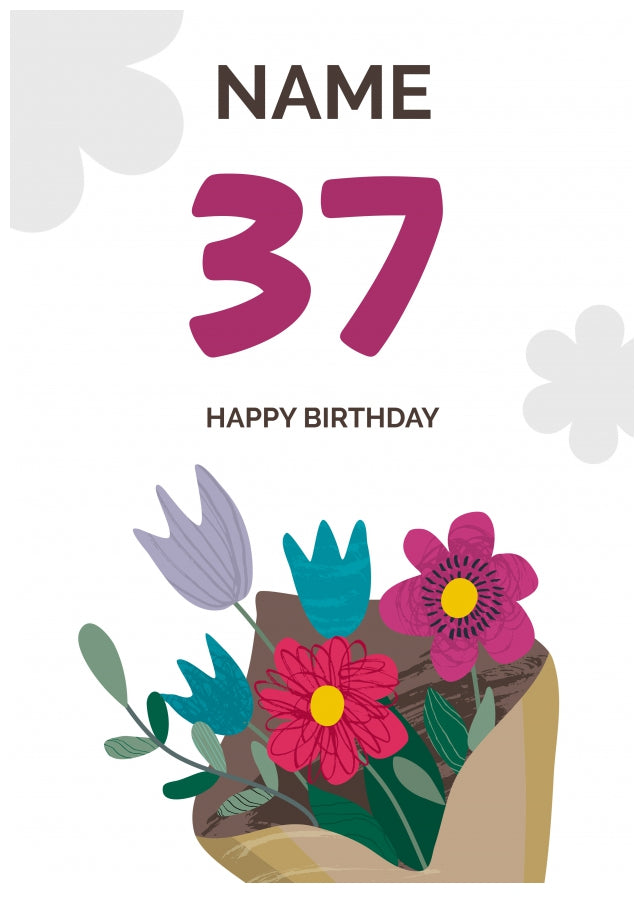 Happy 37th Birthday Card - Bouquet of Flowers