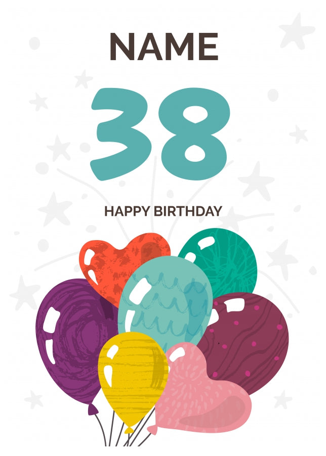 Happy 38th Birthday Card - Fun Balloons Design