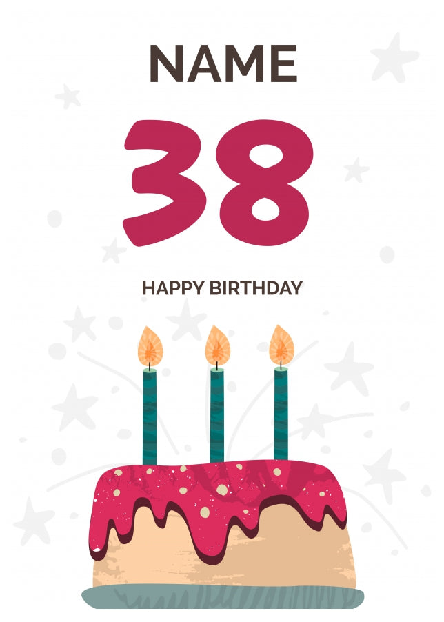 Happy 38th Birthday Card - Fun Birthday Cake Design