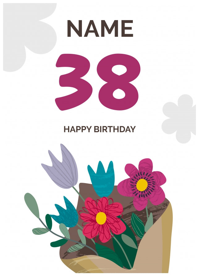 Happy 38th Birthday Card - Bouquet of Flowers