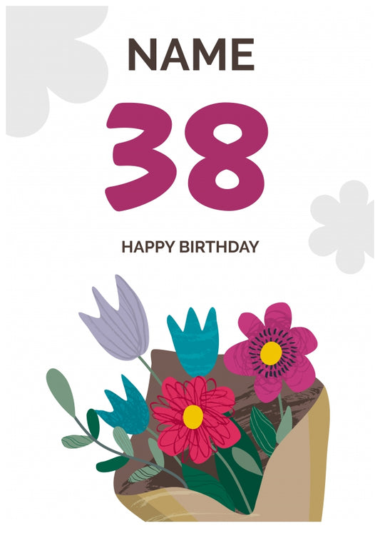 Happy 38th Birthday Card - Bouquet of Flowers