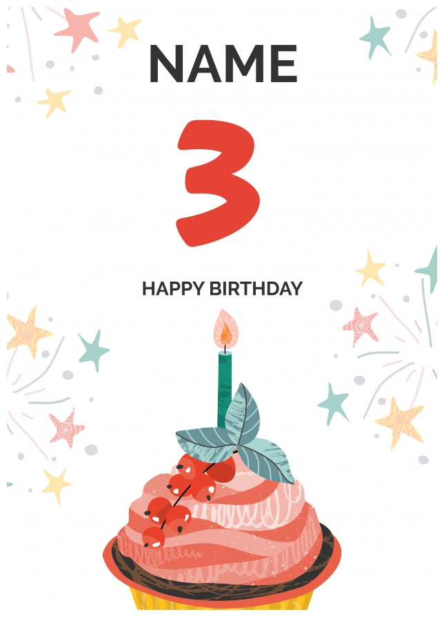 Happy 3rd Birthday Card - Fun Cupcake Design