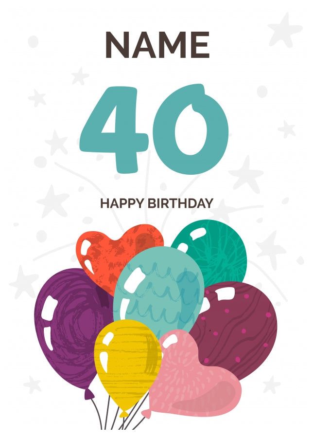 Happy 40th Birthday Card - Fun Balloons Design