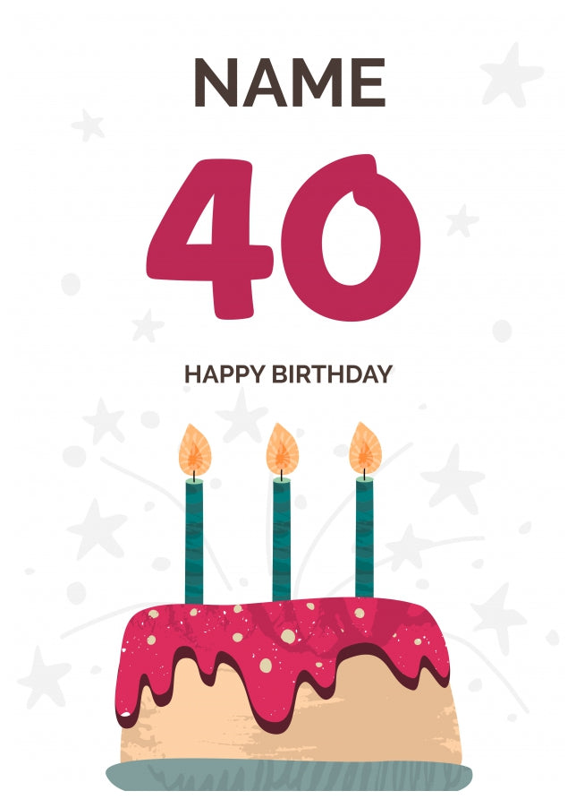 Happy 40th Birthday Card - Fun Birthday Cake Design