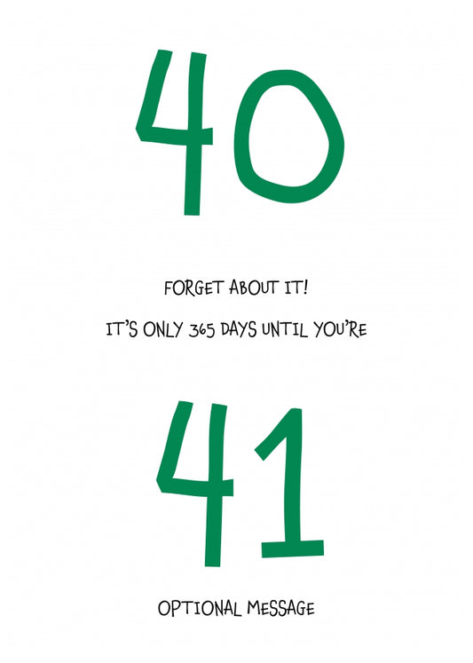 Happy 40th Birthday Card - Forget about it!