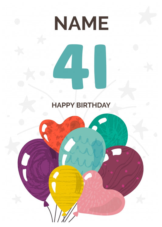 Happy 41st Birthday Card - Fun Balloons Design