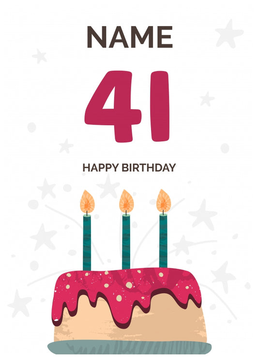 Happy 41st Birthday Card - Fun Birthday Cake Design