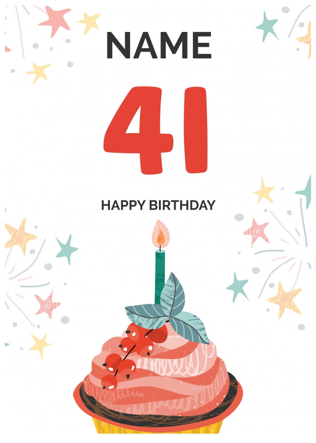 Happy 41st Birthday Card - Fun Cupcake Design