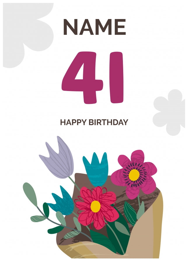 Happy 41st Birthday Card - Bouquet of Flowers