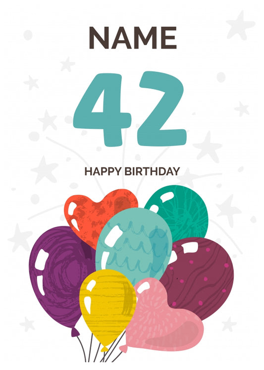 Happy 42nd Birthday Card - Fun Balloons Design