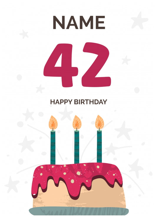 Happy 42nd Birthday Card - Fun Birthday Cake Design