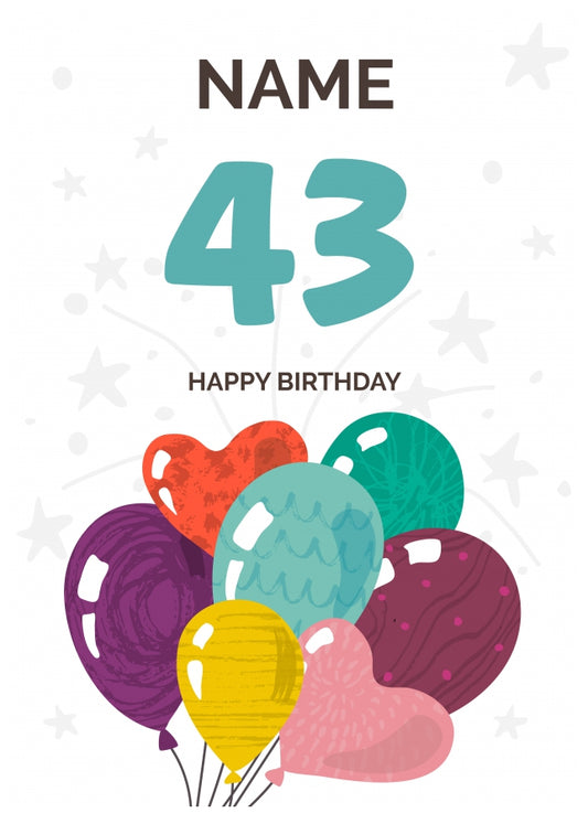 Happy 43rd Birthday Card - Fun Balloons Design