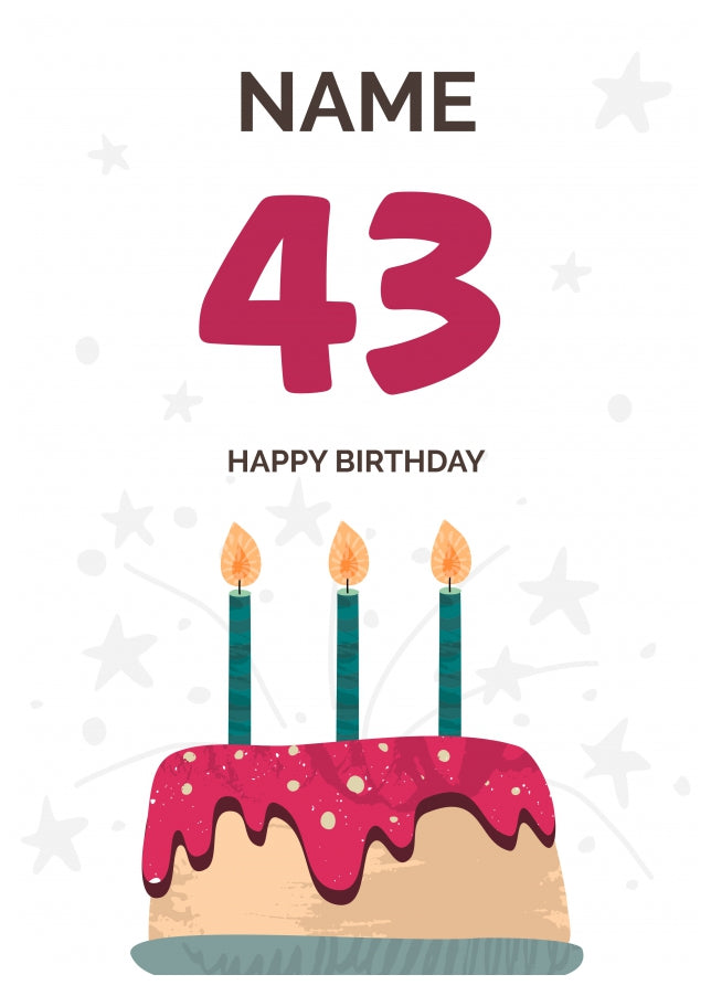 Happy 43rd Birthday Card - Fun Birthday Cake Design