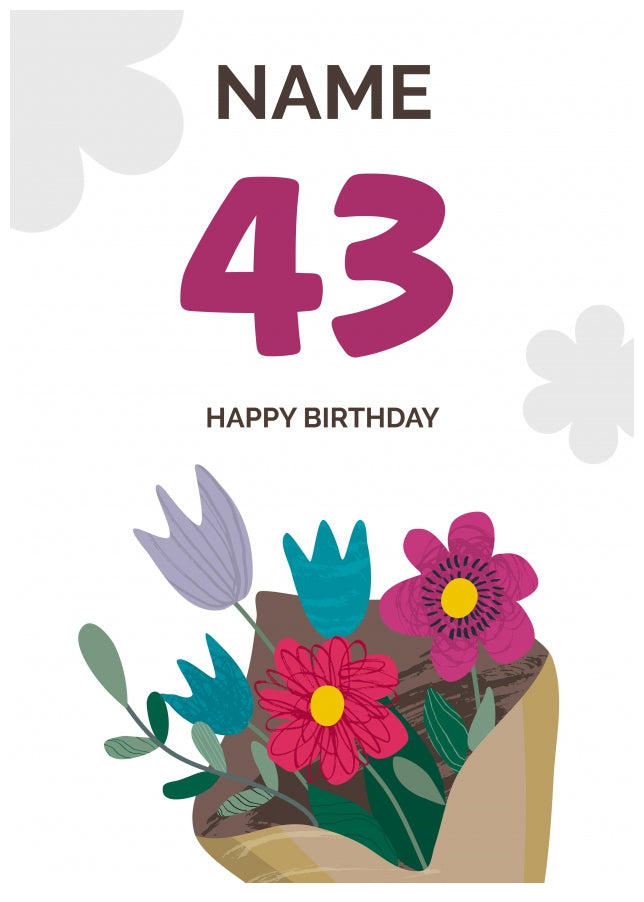 Happy 43rd Birthday Card - Bouquet of Flowers