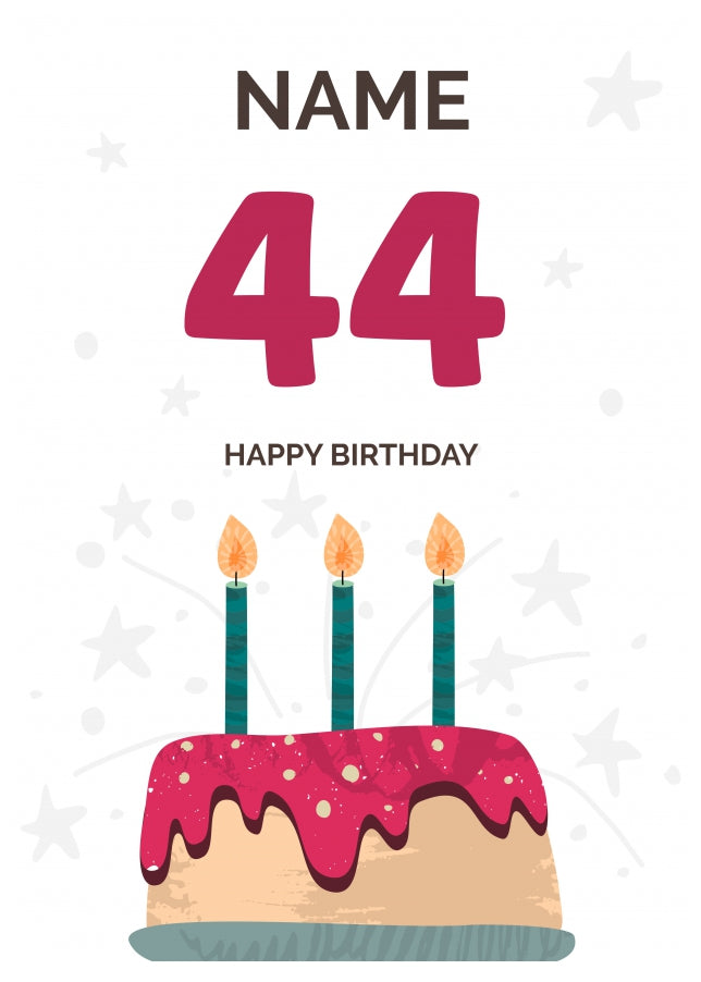 Happy 44th Birthday Card - Fun Birthday Cake Design