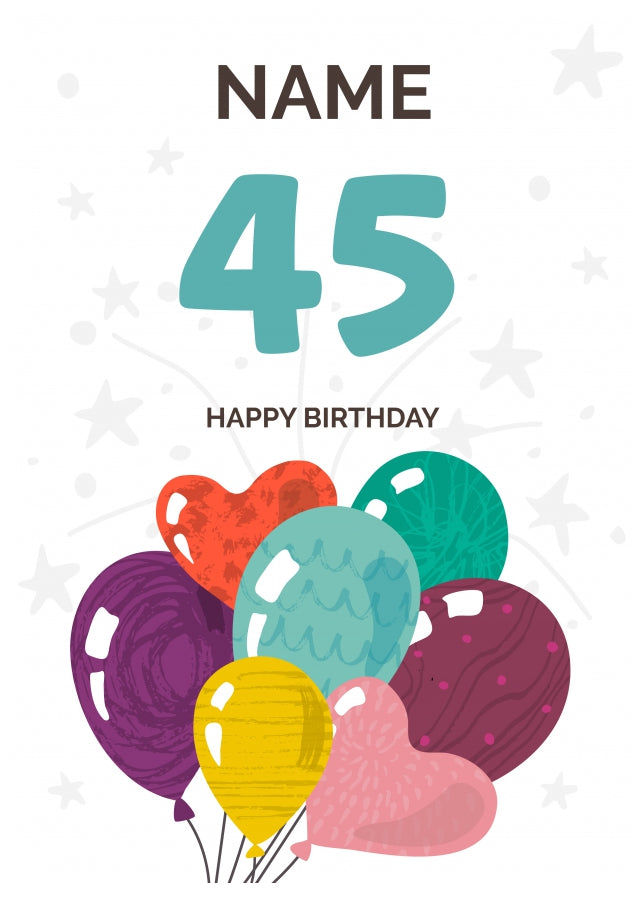 Happy 45th Birthday Card - Fun Balloons Design