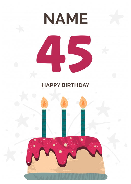 Happy 45th Birthday Card - Fun Birthday Cake Design