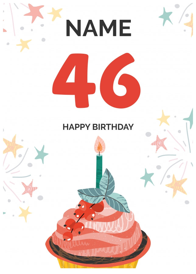 Happy 46th Birthday Card - Fun Cupcake Design