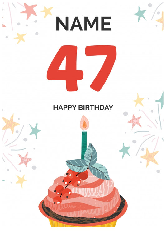 Happy 47th Birthday Card - Fun Cupcake Design