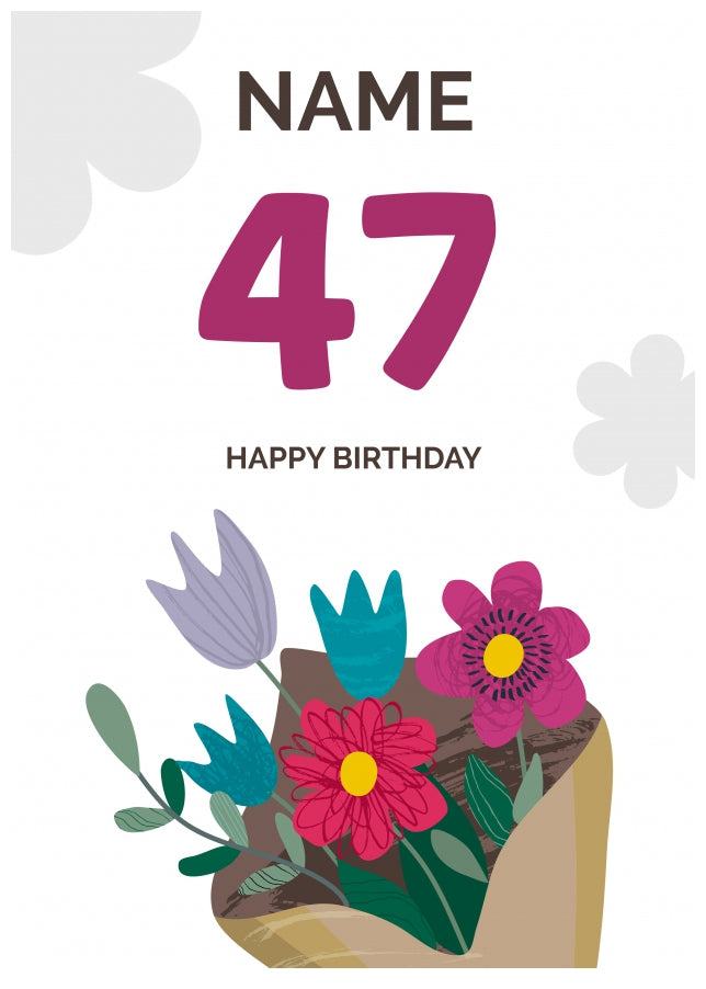 Happy 47th Birthday Card - Bouquet of Flowers