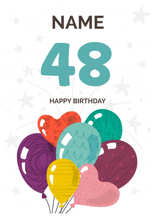 Happy 48th Birthday Card - Fun Balloons Design