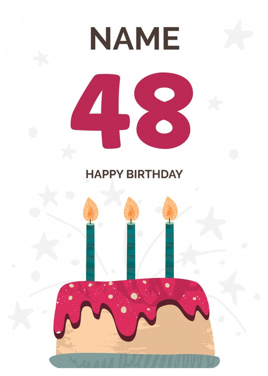 Happy 48th Birthday Card - Fun Birthday Cake Design