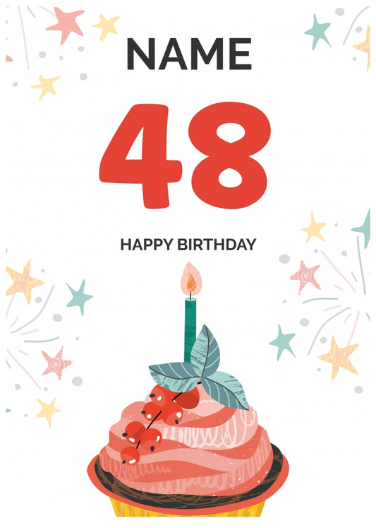 Happy 48th Birthday Card - Fun Cupcake Design