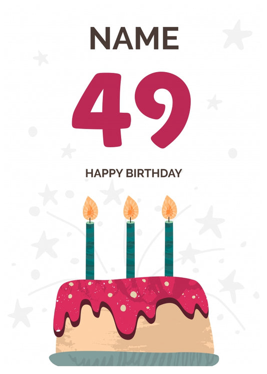 Happy 49th Birthday Card - Fun Birthday Cake Design