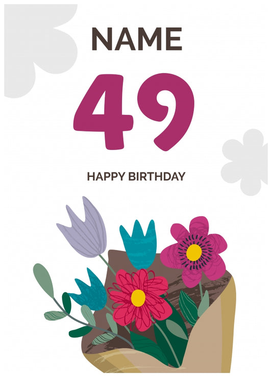 Happy 49th Birthday Card - Bouquet of Flowers