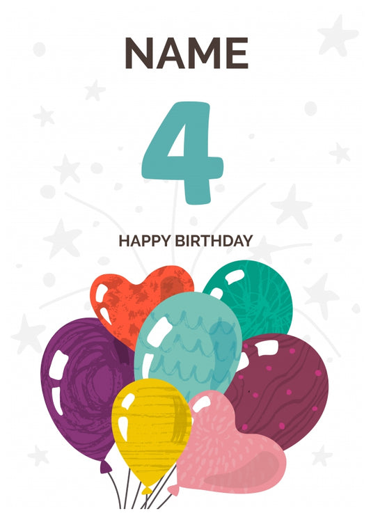 Happy 4th Birthday Card - Fun Balloons Design